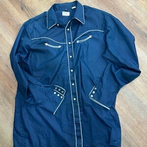 Men's Navy Button Down Shirt vintage size XXL gray piping